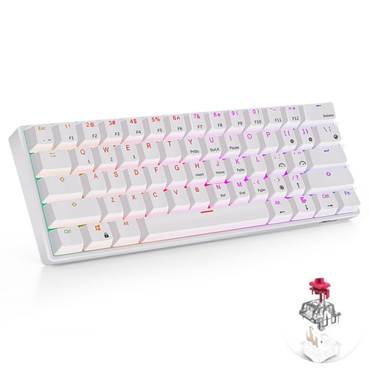 RK61 61 Keys Bluetooth / 2.4G Wireless / USB Wired Three Modes Red Switch Tablet Mobile Gaming Mechanical Keyboard with RGB Backlight, Cable Length: 1.5m (White) - Wired Keyboard by buy2fix | Online Shopping UK | buy2fix