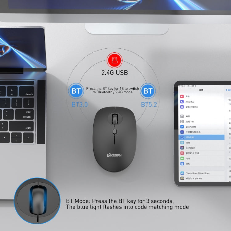 MKESPN 859 2.4G+BT5.0+BT3.0 Three Modes Wireless Mouse (Black) - Wireless Mice by MKESPN | Online Shopping UK | buy2fix