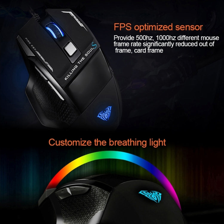 AULA Series SoulKiller II Colourful Light 7D Optical Competitive USB Wired Game Mouse, Maximum Resolution of 3500 DPI(Black) - Wired Mice by AULA | Online Shopping UK | buy2fix