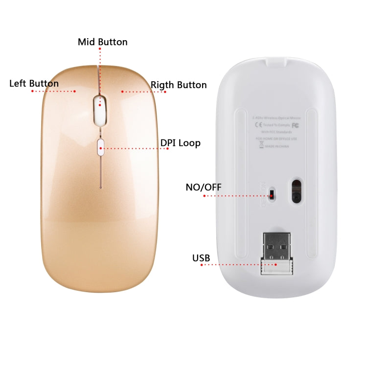 HXSJ M80 2.4GHz Wireless 1600DPI Three-speed Adjustable Optical Mute Mouse (Rose Gold) - Wireless Mice by HXSJ | Online Shopping UK | buy2fix