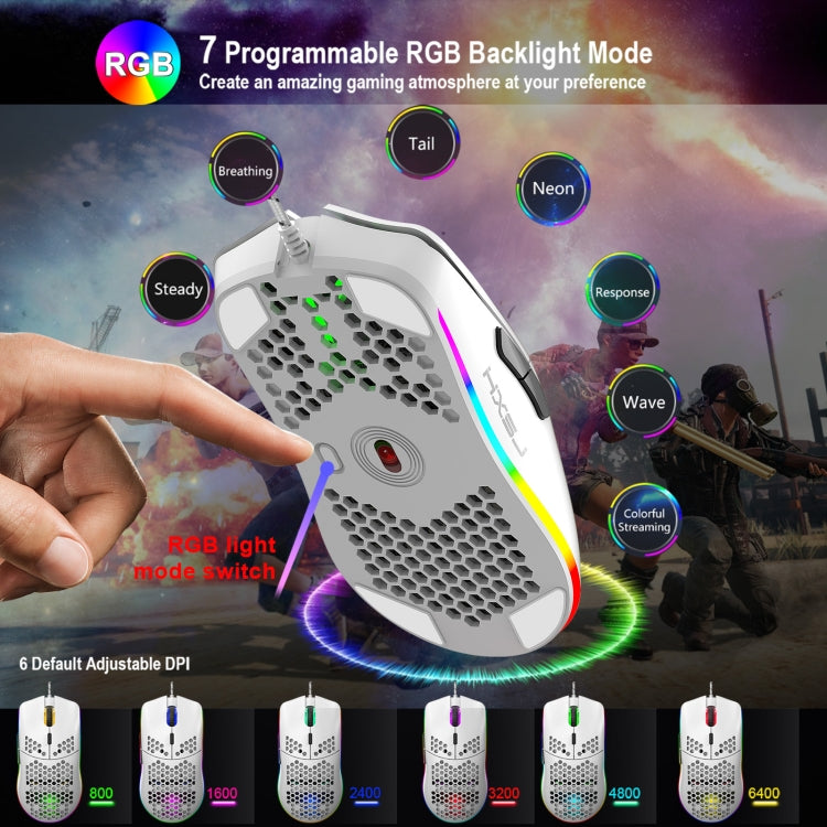 HXSJ J900 6 Keys RGB Lighting Programmable Gaming Wired Mouse (White) - Wired Mice by HXSJ | Online Shopping UK | buy2fix