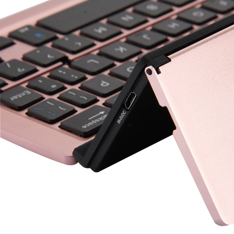 F18 Ultra-slim Rechargeable Foldable 58 Keys Bluetooth Wireless Keyboard with Holder(Rose Gold) - Wireless Keyboard by buy2fix | Online Shopping UK | buy2fix