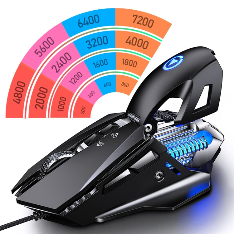 YINDIAO G10 7200DPI 7-modes Adjustable 7-keys RGB Light Wired Metal Mechanical Hard Core Macro Mouse, Style: Audio Version(Black) - Wired Mice by YINDIAO | Online Shopping UK | buy2fix