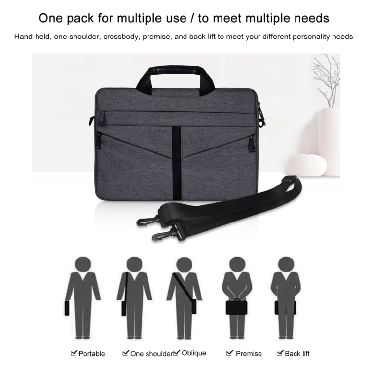 15.6 inch Breathable Wear-resistant Fashion Business Shoulder Handheld Zipper Laptop Bag with Shoulder Strap (Black) - 14.1 inch by buy2fix | Online Shopping UK | buy2fix