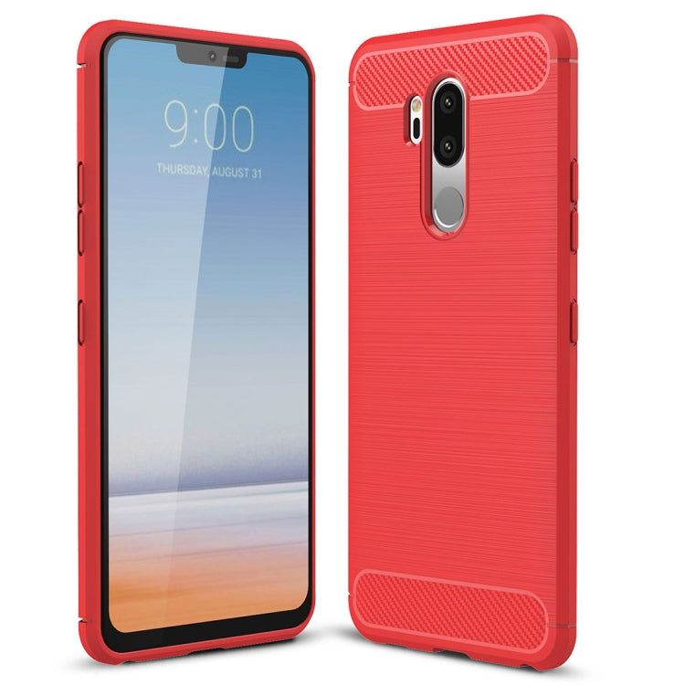 For LG G7 ThinQ Brushed Texture Carbon Fiber Shockproof TPU Protective Back Case (Red) - LG by buy2fix | Online Shopping UK | buy2fix