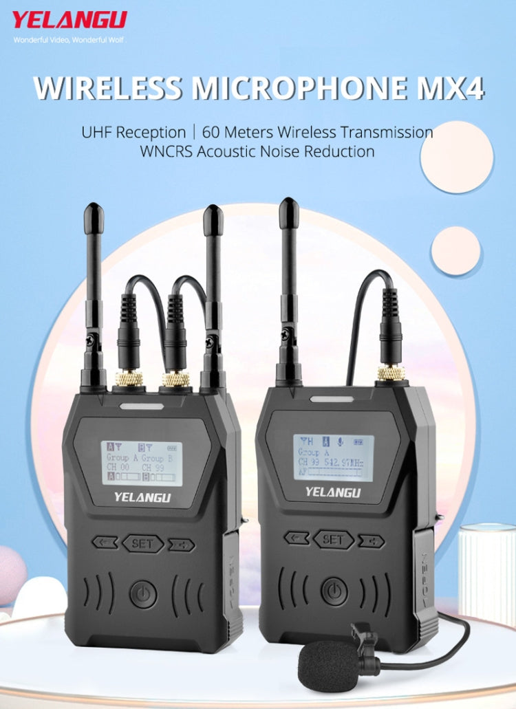 YELANGU YLG9929C MX4 Dual-Channel 100CH UHF Wireless Microphone System with Transmitter and Receiver for DSLR Cameras and Video Cameras(Black) - Camera Microphone by YELANGU | Online Shopping UK | buy2fix