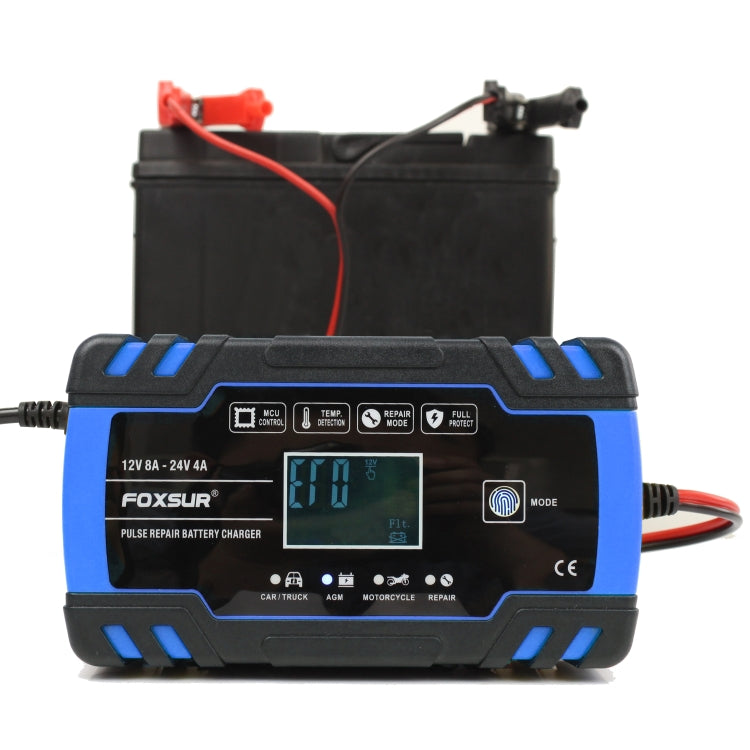 FOXSUR 12V-24V Car Motorcycle Truck Repair Battery Charger AGM Charger, UK Plug (Blue) - In Car by FOXSUR | Online Shopping UK | buy2fix