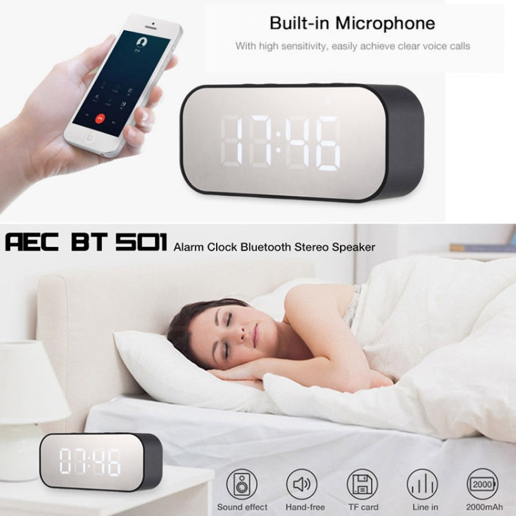 AEC BT501 Bluetooth 5.0 Mini Speaker with LED & Alarm Clock & Clock & Mirror, Support 32G TF Card(Black) - Mini Speaker by AEC | Online Shopping UK | buy2fix