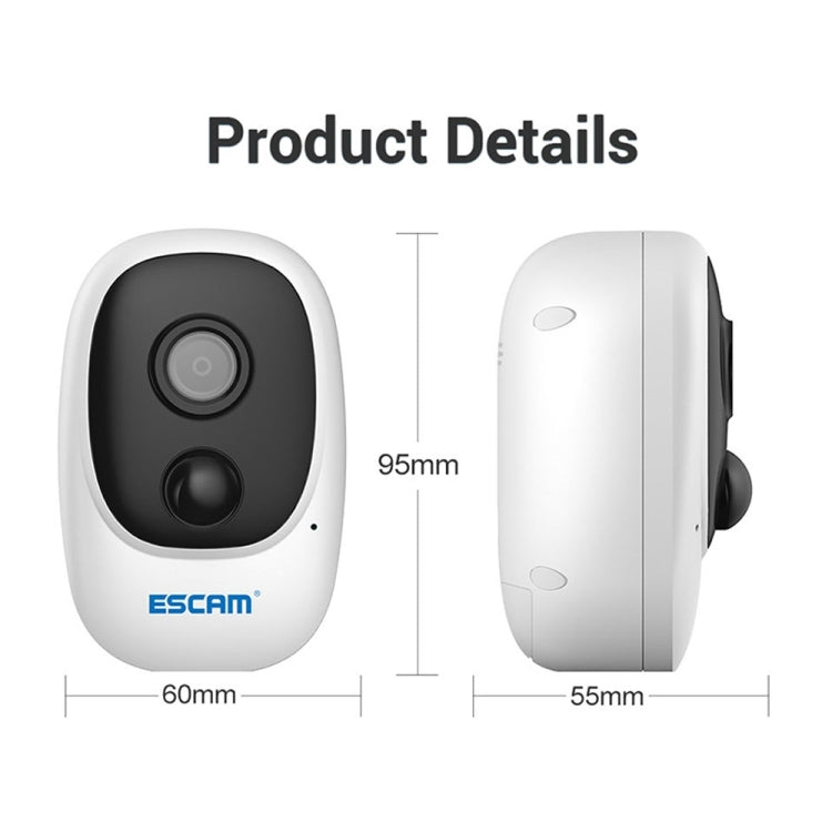 ESCAM G08 HD 1080P IP65 Waterproof PIR IP Camera without Solar Panel, Support TF Card / Night Vision / Two-way Audio (White) - Security by ESCAM | Online Shopping UK | buy2fix
