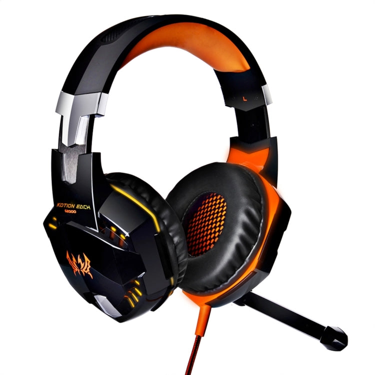 KOTION EACH G2000 Over-ear Game Gaming Headphone Headset Earphone Headband with Mic Stereo Bass LED Light for PC Gamer,Cable Length: About 2.2m(Orange + Black) - Multimedia Headset by KOTION EACH | Online Shopping UK | buy2fix