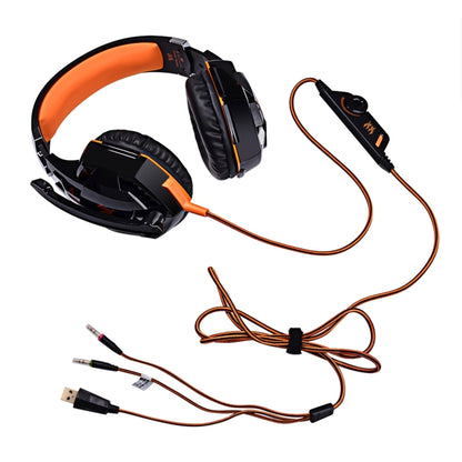 KOTION EACH G2000 Over-ear Game Gaming Headphone Headset Earphone Headband with Mic Stereo Bass LED Light for PC Gamer,Cable Length: About 2.2m(Orange + Black) - Multimedia Headset by KOTION EACH | Online Shopping UK | buy2fix