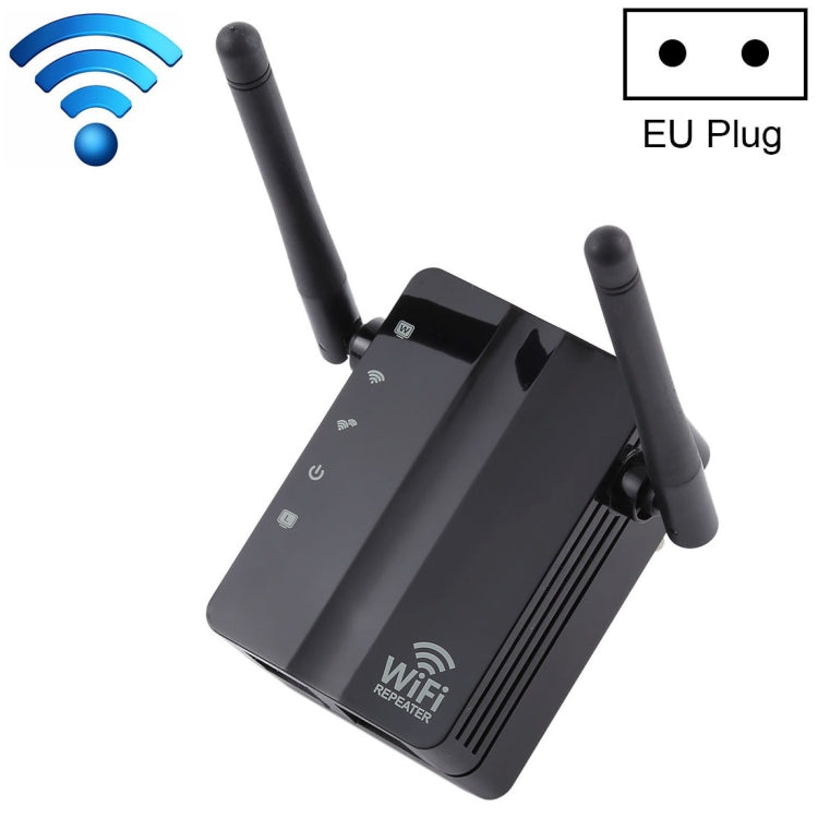 300Mbps Wireless-N Range Extender WiFi Repeater Signal Booster Network Router with 2 External Antenna, EU Plug(Black) -  by buy2fix | Online Shopping UK | buy2fix