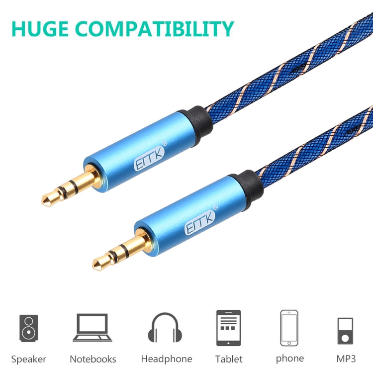 EMK 3.5mm Male to Male Grid Nylon Braided Audio Cable for Speaker / Notebooks / Headphone, Length: 0.5m(Blue) - Microphone Audio Cable & Connector by EMK | Online Shopping UK | buy2fix