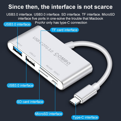 COMBO T-693 5 in 1 USB-C / Type-C to SD / TF / Micro SD Card Slot + USB 3.0 + USB 2.0Ports OTG HUB Card Reader(Silver) - Computer & Networking by buy2fix | Online Shopping UK | buy2fix