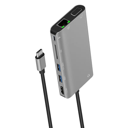 Onten 9591BD 8 in 1 USB-C / Type-C to PD USB-C / Type-C Charging + Gigabit Ethernet + Dual USB 3.0 + HDMI + VGA + SD Card Slot + 3.5mm AUX HUB(Grey) - USB HUB by Onten | Online Shopping UK | buy2fix