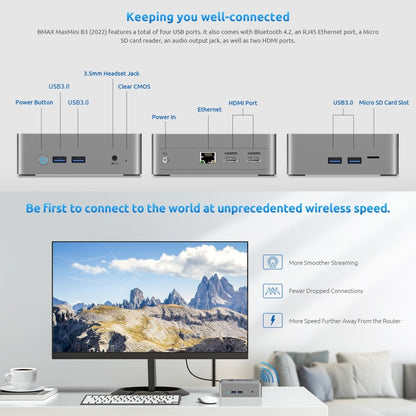 BMAX B3 2022 Windows 11 Mini PC, 16GB+512GB, Intel Jasper Lake N5095, Support HDMI / RJ45 / TF Card, US Plug(Space Grey) -  by BMAX | Online Shopping UK | buy2fix