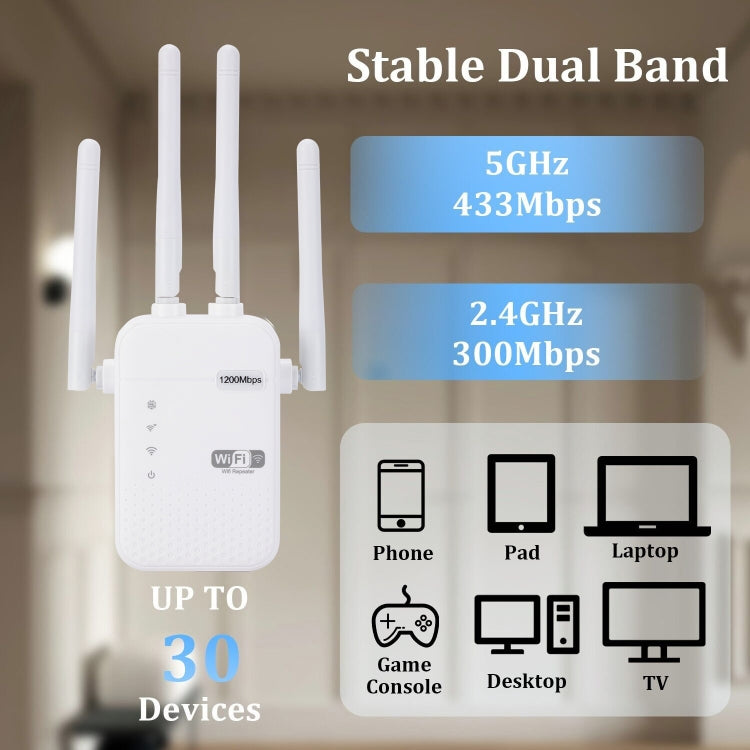 ZX-R08 1200Mbps 2.4G/5G Dual-Band WiFi Repeater Signal Amplifier, US Plug - Wireless Routers by buy2fix | Online Shopping UK | buy2fix