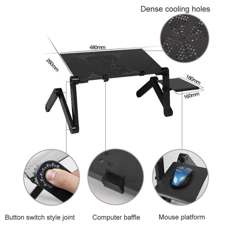 Portable 360 Degree Adjustable Foldable Aluminium Alloy Desk Stand with Mouse Pad for Laptop / Notebook, without CPU Fans(Black) - Laptop Stand by buy2fix | Online Shopping UK | buy2fix