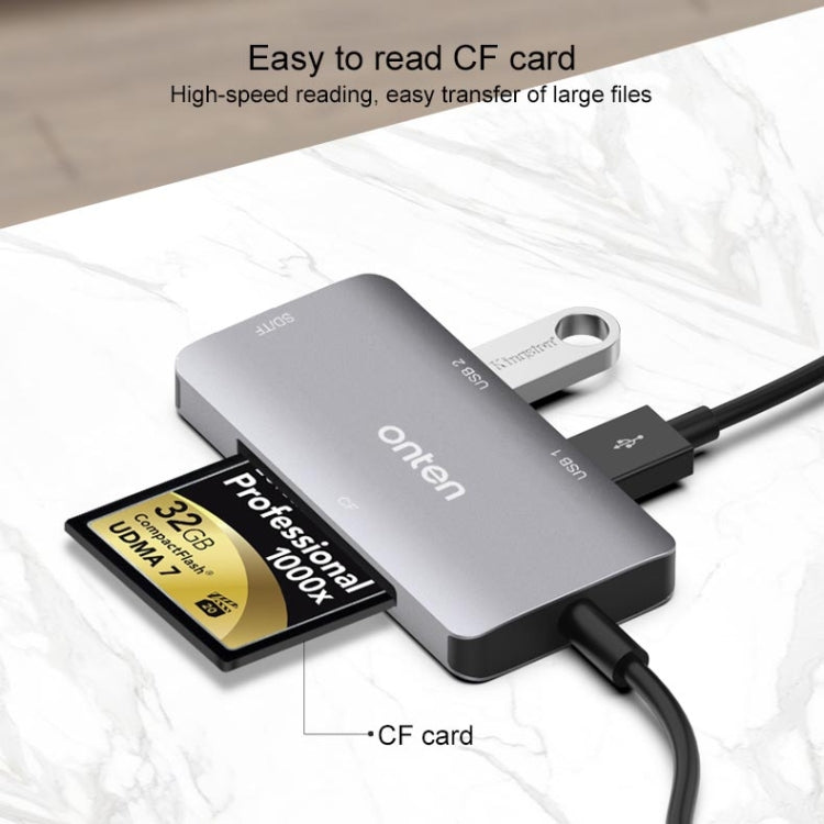 Onten 91882 5 In 1 USB3.0 x3 + SD + TF + CF Type-C / USB-C OTG Multi-function Card Reader - Card Reader by Onten | Online Shopping UK | buy2fix