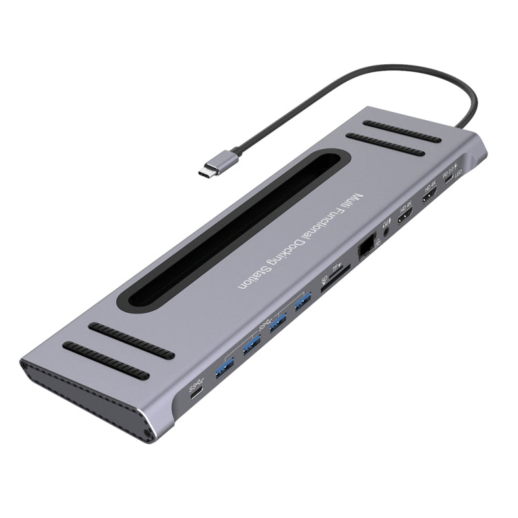 Onten 9199 12 in 1 USB-C / Type-C to USB-C / Type-C + TF / SD Card Slot + RJ45 + 3.5mm Audio + PD USB-C / Type-C Charging + 2 HDMI + 4 USB 3.0 Ports Multifunctional HUB Converter Docking Station - USB HUB by Onten | Online Shopping UK | buy2fix