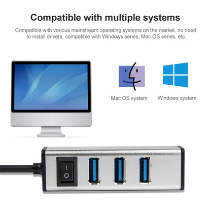 USB-C / Type-C to 4 USB 3.0 Ports Aluminum Alloy HUB with Switch (Silver) - Computer & Networking by buy2fix | Online Shopping UK | buy2fix