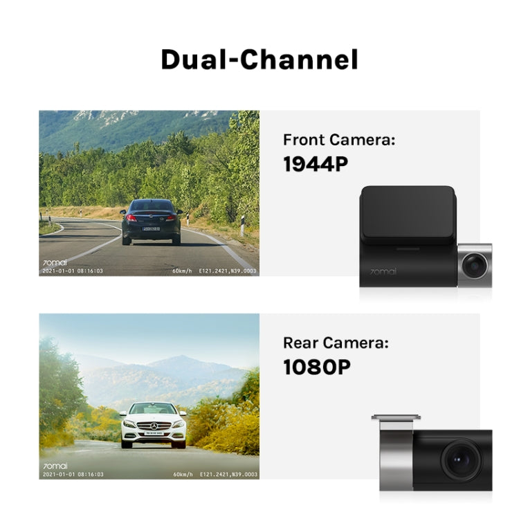 [HK Warehouse] Xiaomi 70mai Dash Cam A500S-1 Dual Camera Car 2 inch 2.7K 1944P Dash Camera, Support WiFi & GPS & Night Vision, International Edition - Car DVRs by buy2fix | Online Shopping UK | buy2fix