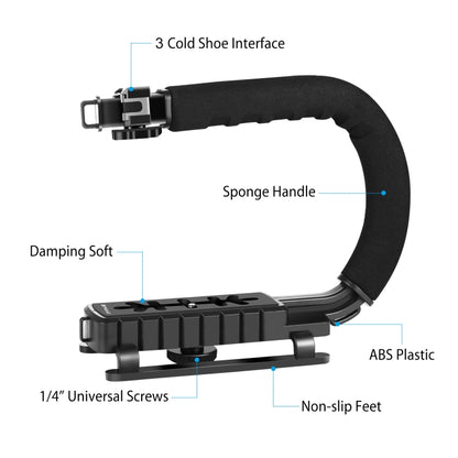 PULUZ U/C Shape Portable Handheld DV Bracket Stabilizer + Video Shotgun Microphone Kit with Cold Shoe Tripod Head  for All SLR Cameras and Home DV Camera - Camera Stabilizer by PULUZ | Online Shopping UK | buy2fix