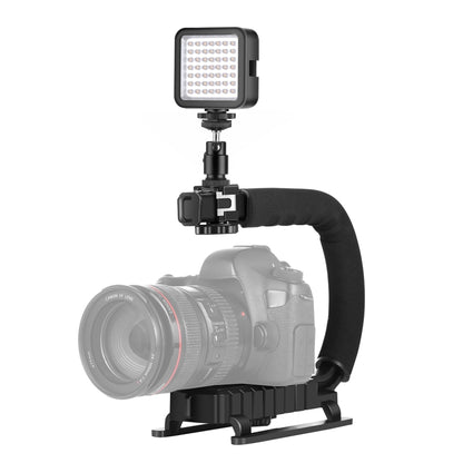 PULUZ U/C Shape Portable Handheld DV Bracket Stabilizer + LED Fill Light Kit with Cold Shoe Tripod Head for All SLR Cameras and Home DV Camera - Camera Stabilizer by PULUZ | Online Shopping UK | buy2fix