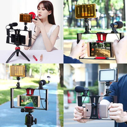 PULUZ 2 in 1 Live Broadcast Smartphone Video Rig + Microphone Kits for iPhone, Galaxy, Huawei, Xiaomi, HTC, LG, Google, and Other Smartphones(Red) - Camera Cage by PULUZ | Online Shopping UK | buy2fix