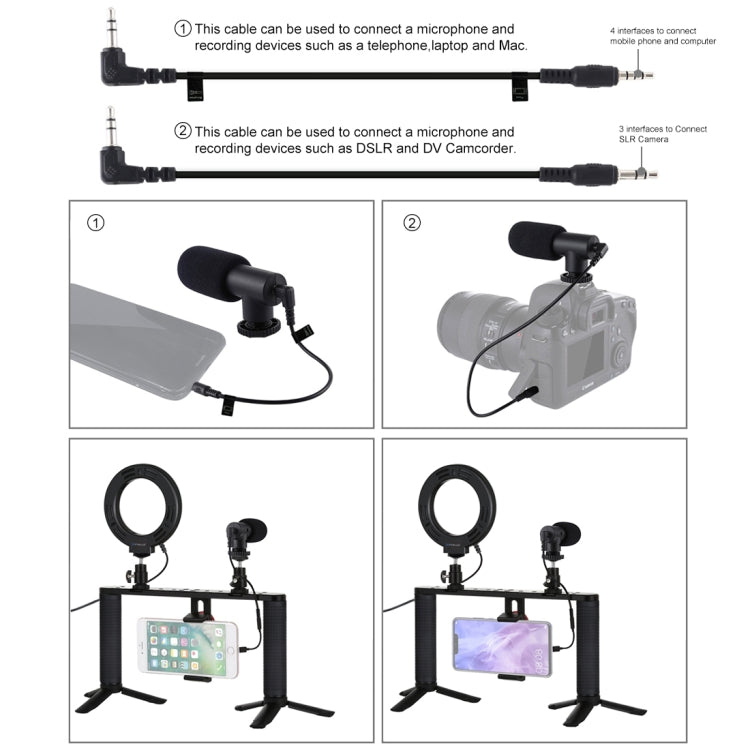 PULUZ 4 in 1 Vlogging Live Broadcast 4.7 inch 12cm Ring LED Selfie Light Smartphone Video Rig Handle Stabilizer Aluminum Bracket Kits with Microphone + Tripod Mount + Cold Shoe Tripod Head - Camera Cage by PULUZ | Online Shopping UK | buy2fix