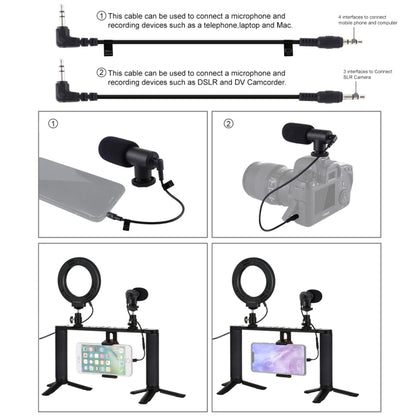 PULUZ 4 in 1 Vlogging Live Broadcast 4.7 inch 12cm Ring LED Selfie Light Smartphone Video Rig Handle Stabilizer Aluminum Bracket Kits with Microphone + Tripod Mount + Cold Shoe Tripod Head - Camera Cage by PULUZ | Online Shopping UK | buy2fix