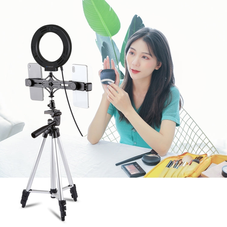 PULUZ Tripod Mount +  Live Broadcast Dual Phone Bracket + 6.2 inch 16cm LED Ring Vlogging Video Light Kits - Ring Light by PULUZ | Online Shopping UK | buy2fix