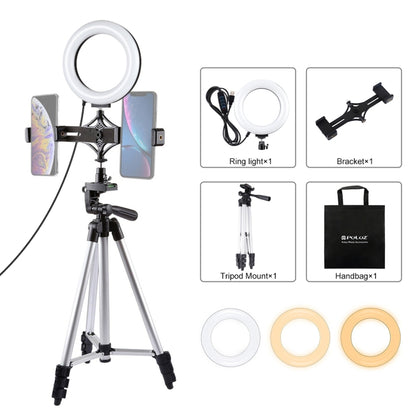 PULUZ Tripod Mount +  Live Broadcast Dual Phone Bracket + 6.2 inch 16cm LED Ring Vlogging Video Light Kits - Ring Light by PULUZ | Online Shopping UK | buy2fix