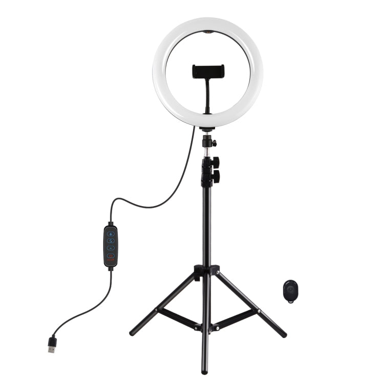 PULUZ 10.2 inch 26cm Ring Light + 1.1m Tripod Mount USB 3 Modes Dimmable Dual Color Temperature LED Curved Diffuse Light Vlogging Selfie Photography Video Lights with Phone Clamp & Selfie Remote Control(Black) - Ring Light by PULUZ | Online Shopping UK | buy2fix