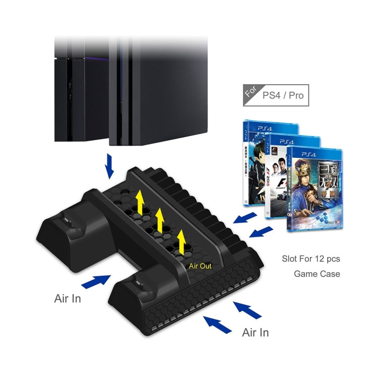 DOBE TP4-882 3 in 1 Game Console Cooling Fan + Game Storage Slots + Game Controller Charging Dock for Sony PS4 / PS4 Pro / PS4 Slim(Black) - Charger & Power by DOBE | Online Shopping UK | buy2fix