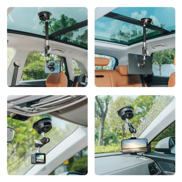 PULUZ Car Suction Cup Arm Mount Phone Tablet Magnetic Holder with Phone Clamp (Black) - Holder by PULUZ | Online Shopping UK | buy2fix