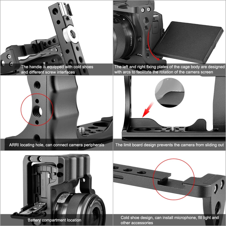 PULUZ Video Camera Cage Stabilizer with Handle for Canon EOS M50(Black) - Camera Accessories by PULUZ | Online Shopping UK | buy2fix