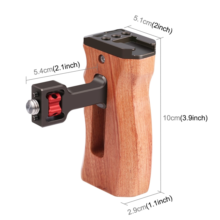 PULUZ 3/8 inch Screw Universal Camera Wooden Side Handle with Cold Shoe Mount for Camera Cage Stabilizer(Bronze) - Camera Accessories by PULUZ | Online Shopping UK | buy2fix