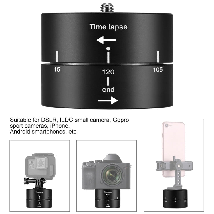 PULUZ 360 Degrees Panning Rotation 120 Minutes Time Lapse Stabilizer Tripod Head Adapter for GoPro HERO12 Black /11 Black /10 Black / 9 Black /8 Black / HERO7 /6 /5 /5 Session /4 Session /4 /3+ /3 /2 /1, Xiaoyi and Other Action Cameras - Tripod Heads by PULUZ | Online Shopping UK | buy2fix