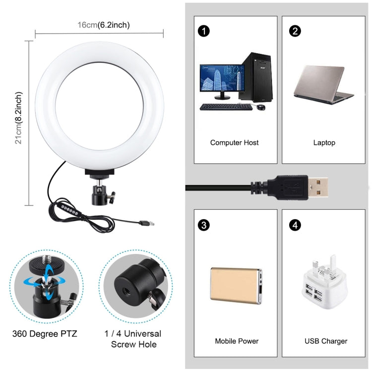 PULUZ 6.2 inch 16cm USB 10 Modes 8 Colors RGBW Dimmable LED Ring Vlogging Photography Video Lights with Tripod Ball Head(Black) - Consumer Electronics by PULUZ | Online Shopping UK | buy2fix