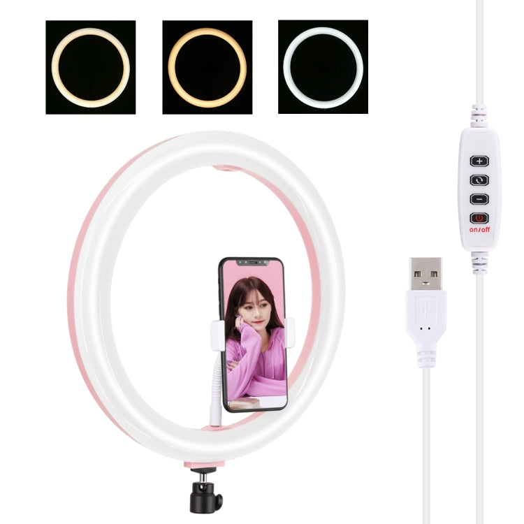 PULUZ 11.8 inch 30cm USB 3 Modes Dimmable Dual Color Temperature LED Curved Diffuse Light Ring Vlogging Selfie Photography Video Lights with Phone Clamp(Pink) - Ring Light by PULUZ | Online Shopping UK | buy2fix