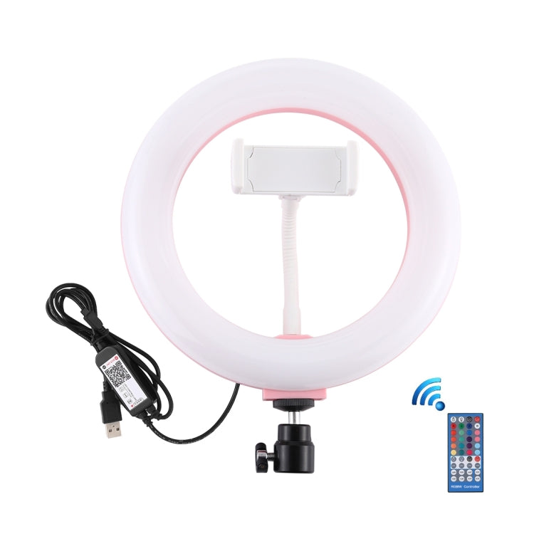 PULUZ 7.9 inch 20cm USB RGB Dimmable LED Dual Color Temperature LED Curved Light Ring Vlogging Selfie Photography Video Lights with Phone Clamp(Pink) - Ring Light by PULUZ | Online Shopping UK | buy2fix