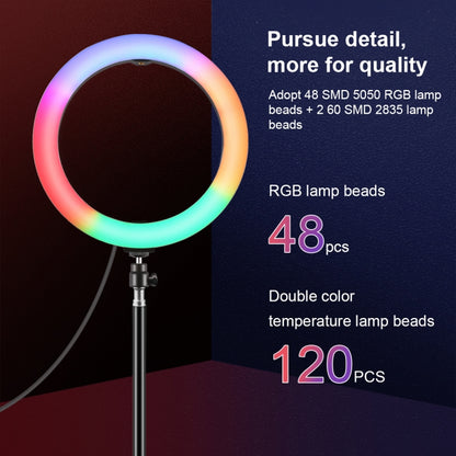 PULUZ 10.2 inch 26cm Curved Surface 168 LED Marquee LED RGBWW Dual-color Temperature Dimmable Ring Vlogging Photography Video Lights with Cold Shoe Tripod Ball Head & Remote Control & Phone Clamp(Black) - Ring Light by PULUZ | Online Shopping UK | buy2fix