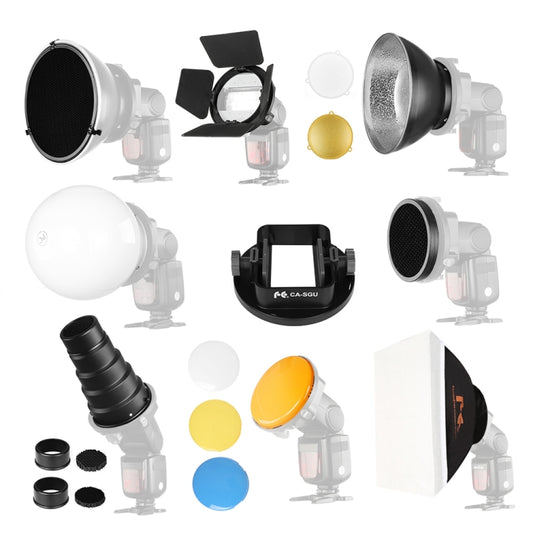 Falcon Eyes SG-100 Speedlite Accessories-kit, Universal Adapter Mount / Barndoor / Snoot/ Honeycomb / Standard Reflector / Honeycomb for Soft-reflector / Diffuser Ball / Color Gel / Softbox - Camera Accessories by buy2fix | Online Shopping UK | buy2fix