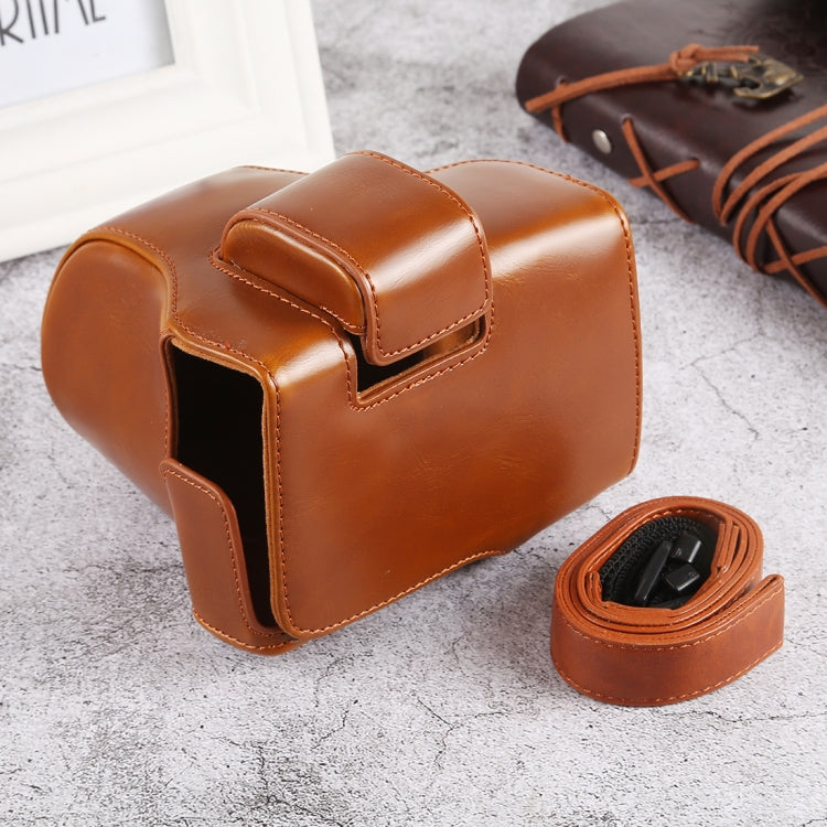 Oil Skin PU Leather Camera Full Body Case Bag with Strap for Olympus EM10 III(Brown) - Camera Accessories by buy2fix | Online Shopping UK | buy2fix