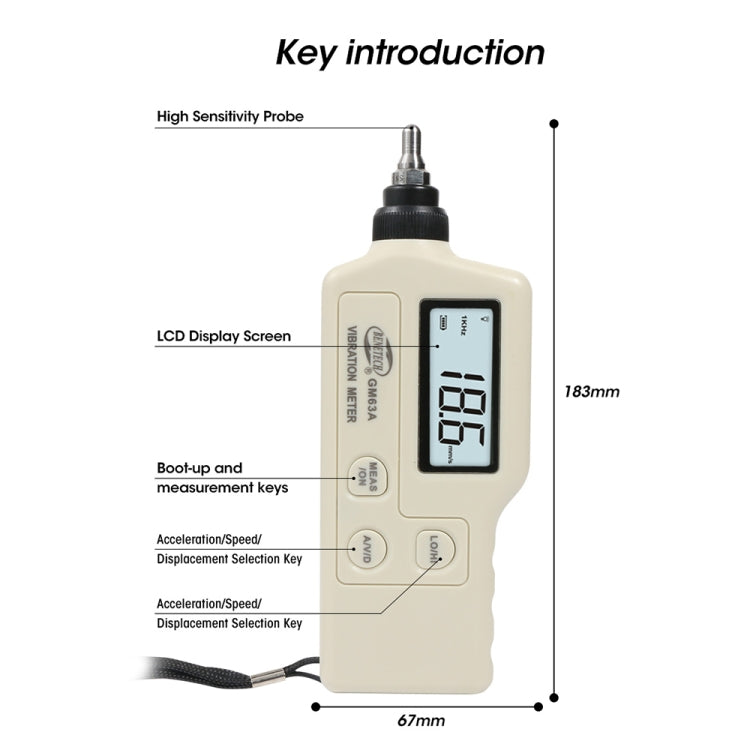 BENETECH GM63A Vibration Meter Digital Tester Vibrometer Analyzer Acceleration Velocity(White) - Other Tester Tool by BENETECH | Online Shopping UK | buy2fix