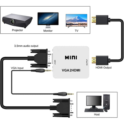 1080P Mini VGA to HDMI Audio Video Converter for HDTV, PC, Laptop and DVD - VGA Converter by buy2fix | Online Shopping UK | buy2fix