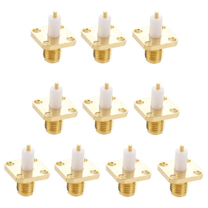 10 PCS Gold Plated SMA Female 4 Holes Chassis Panel Mount Extended Dielectric Solder Connector Adapter -  by buy2fix | Online Shopping UK | buy2fix