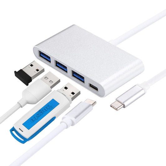 4 in 1 3 x USB 3.0 Ports & USB-C / Type-C Female to USB-C / Type-C Male Hub Splitter Adapter(Silver) - Computer & Networking by buy2fix | Online Shopping UK | buy2fix