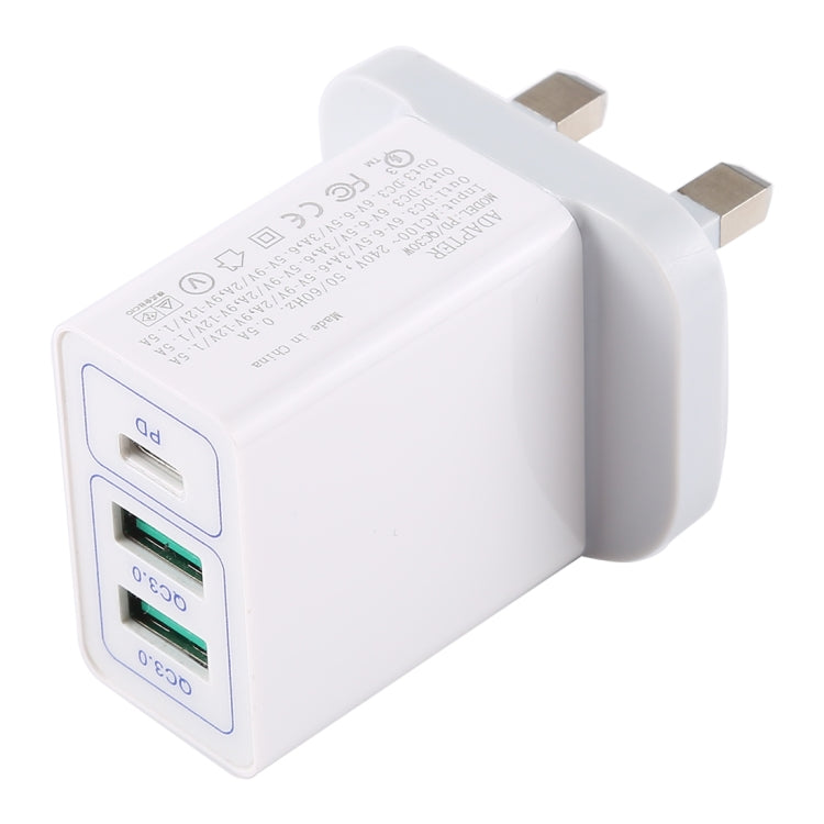 3A Max Output USB-PD + Dual QC3.0 USB Ports Travel Fast Charger, UK Plug - USB Charger by buy2fix | Online Shopping UK | buy2fix